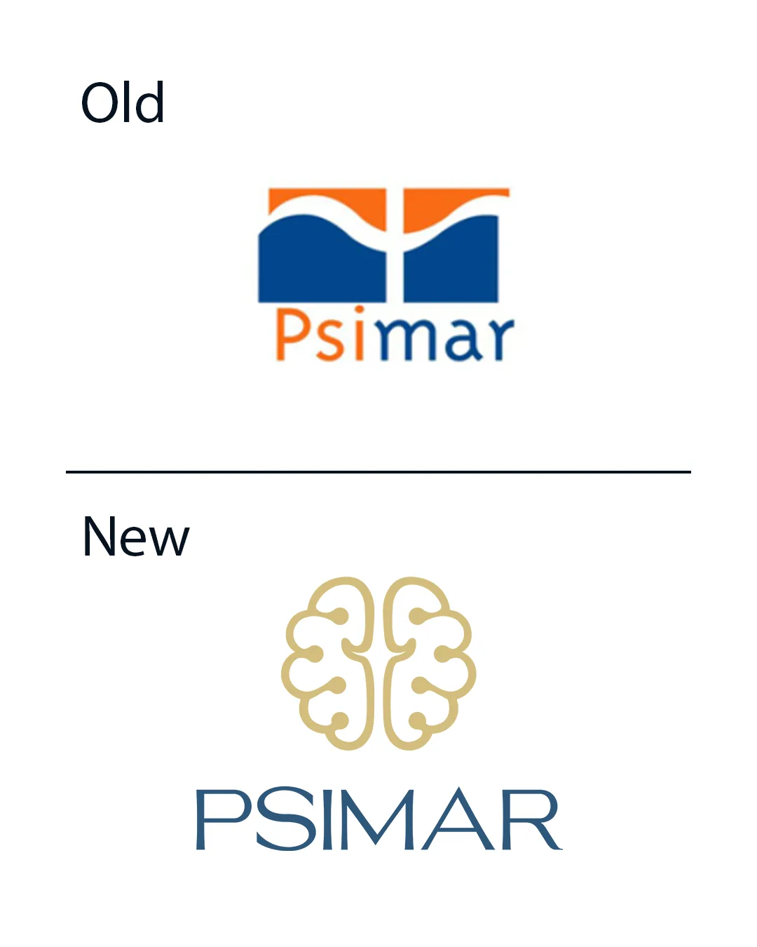 Logótipo da Psimar antes e depois: do símbolo antigo ao novo símbolo do cérebro